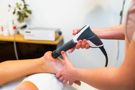 Radial shockwave therapy applied to the heel for plantar fasciitis